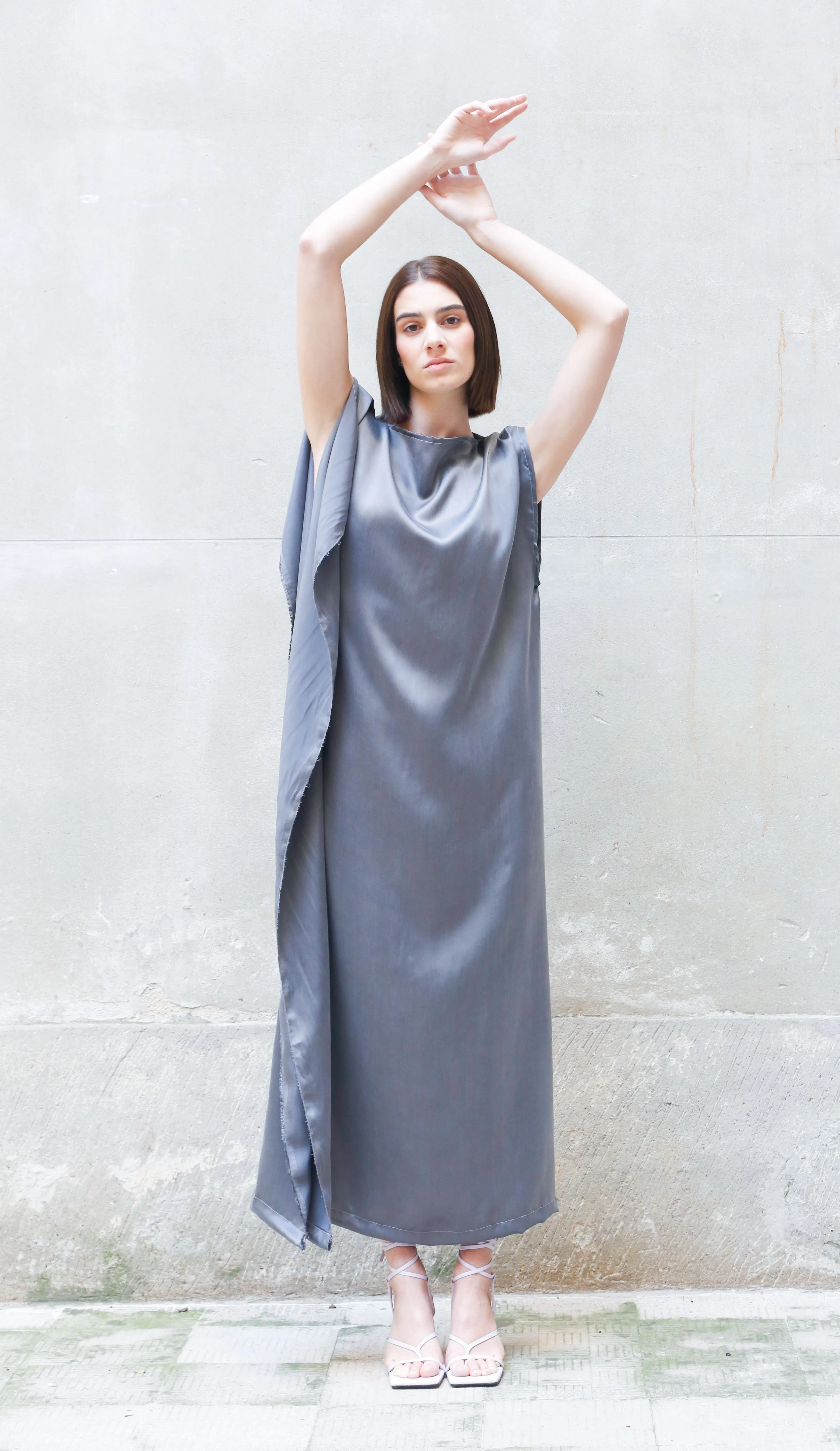 SLEEVELESS BEMBERG DRAPED MAXI DRESS