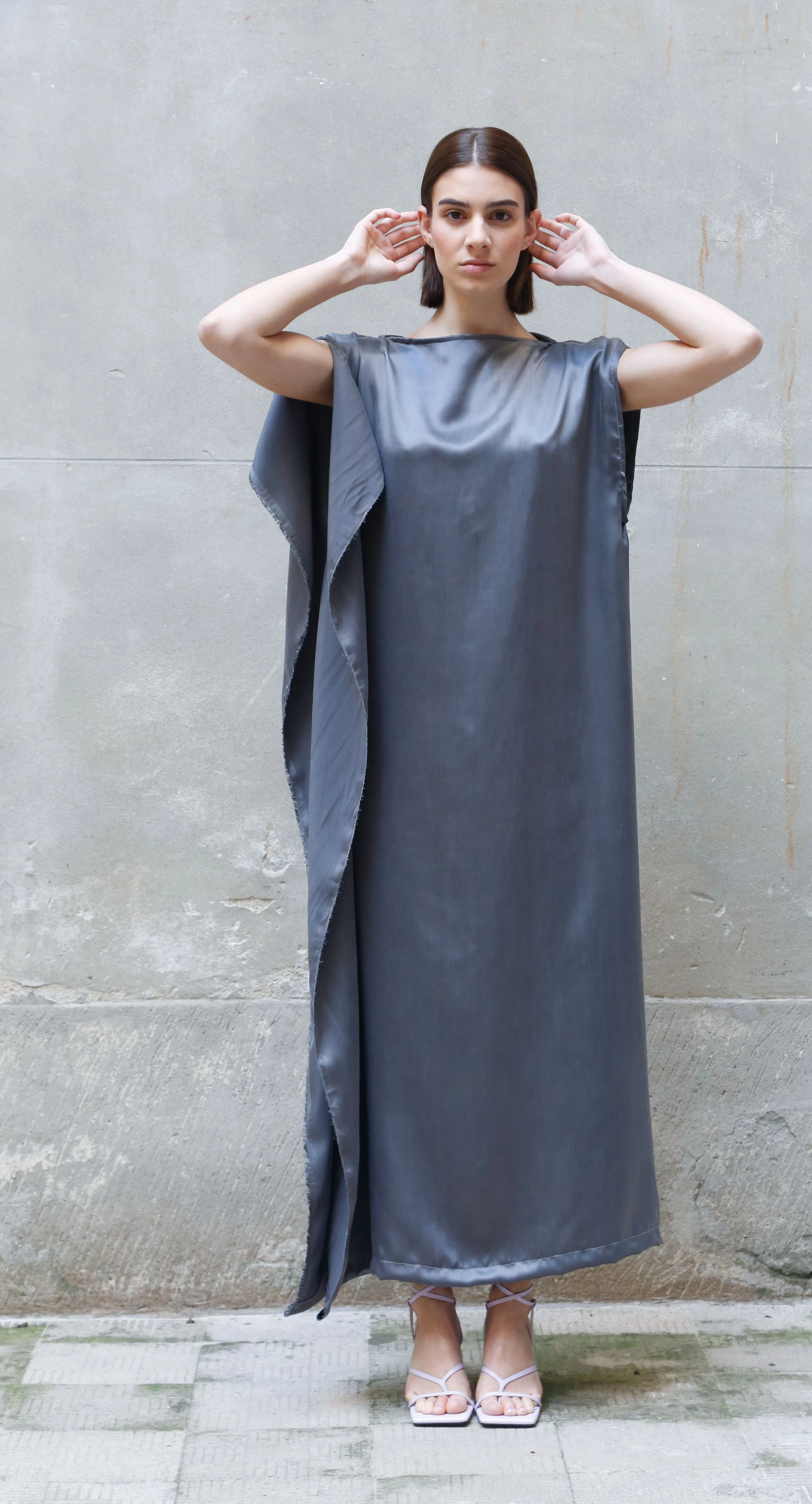 SLEEVELESS BEMBERG DRAPED MAXI DRESS