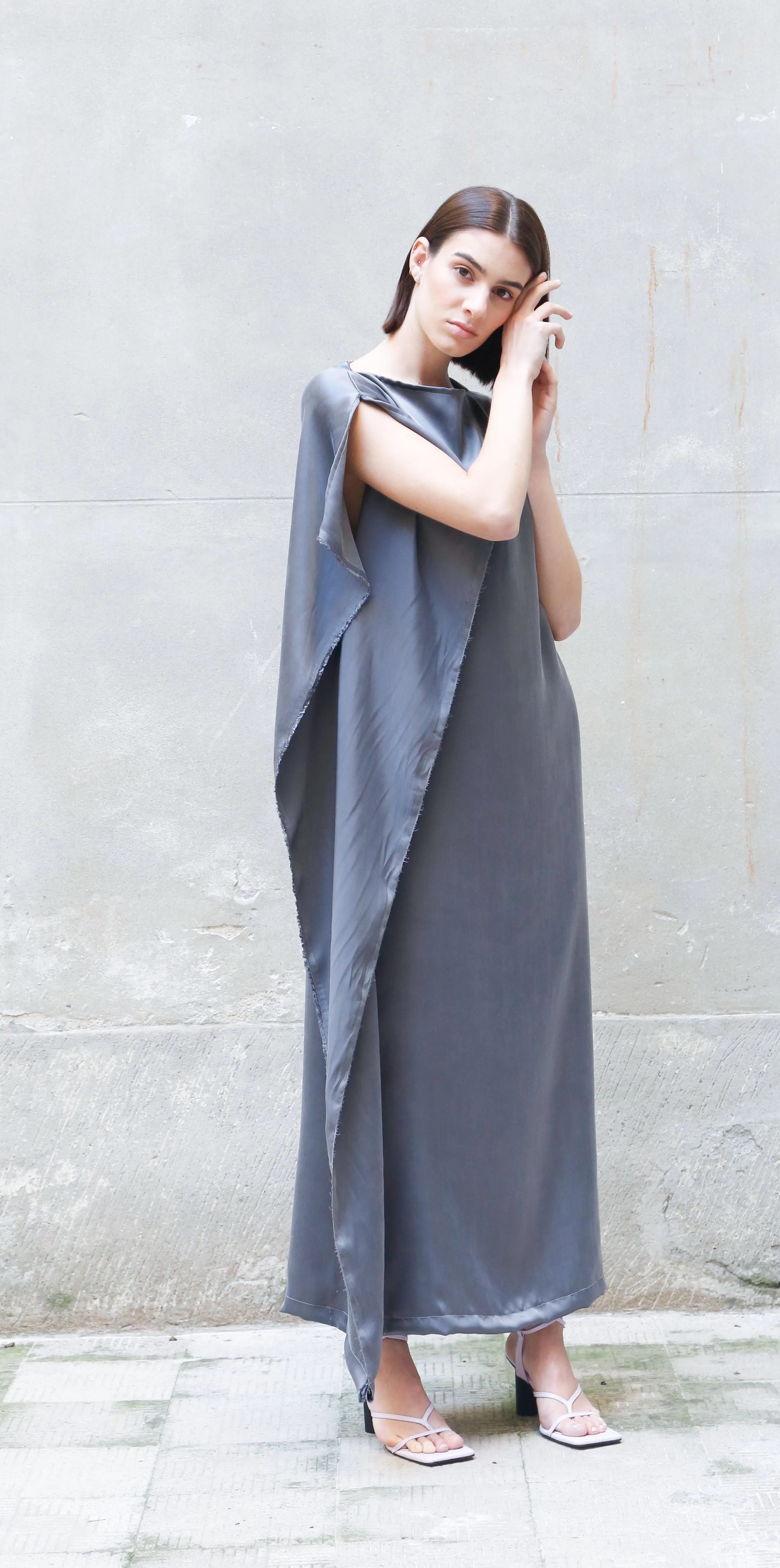 SLEEVELESS BEMBERG DRAPED MAXI DRESS