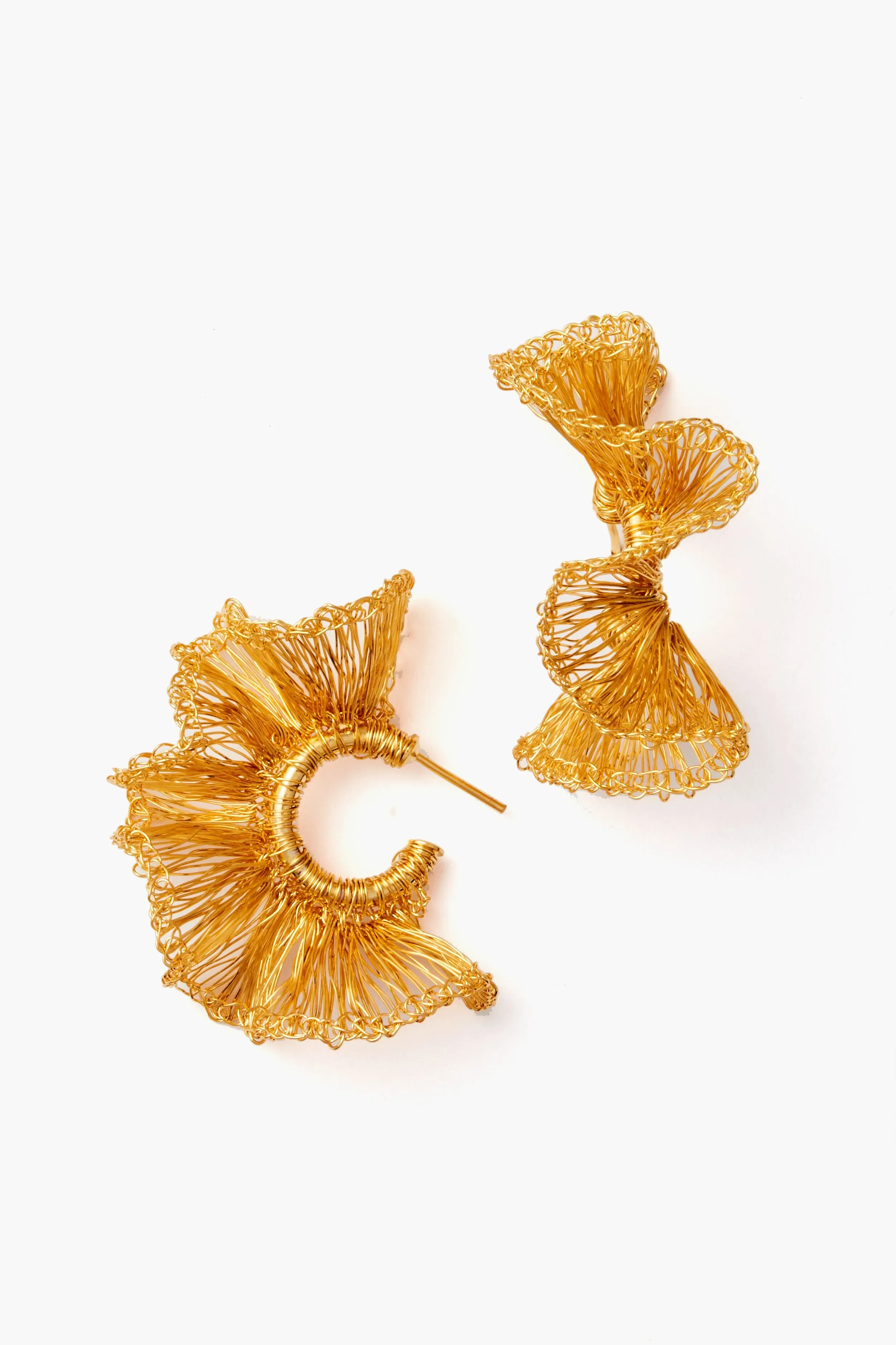 Small Hand Crochet Gold Ruffled Hoops