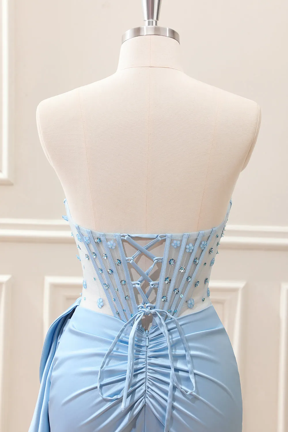 Sparkly Blue Bodycon Sweetheart Corset Mini Dress with Beading