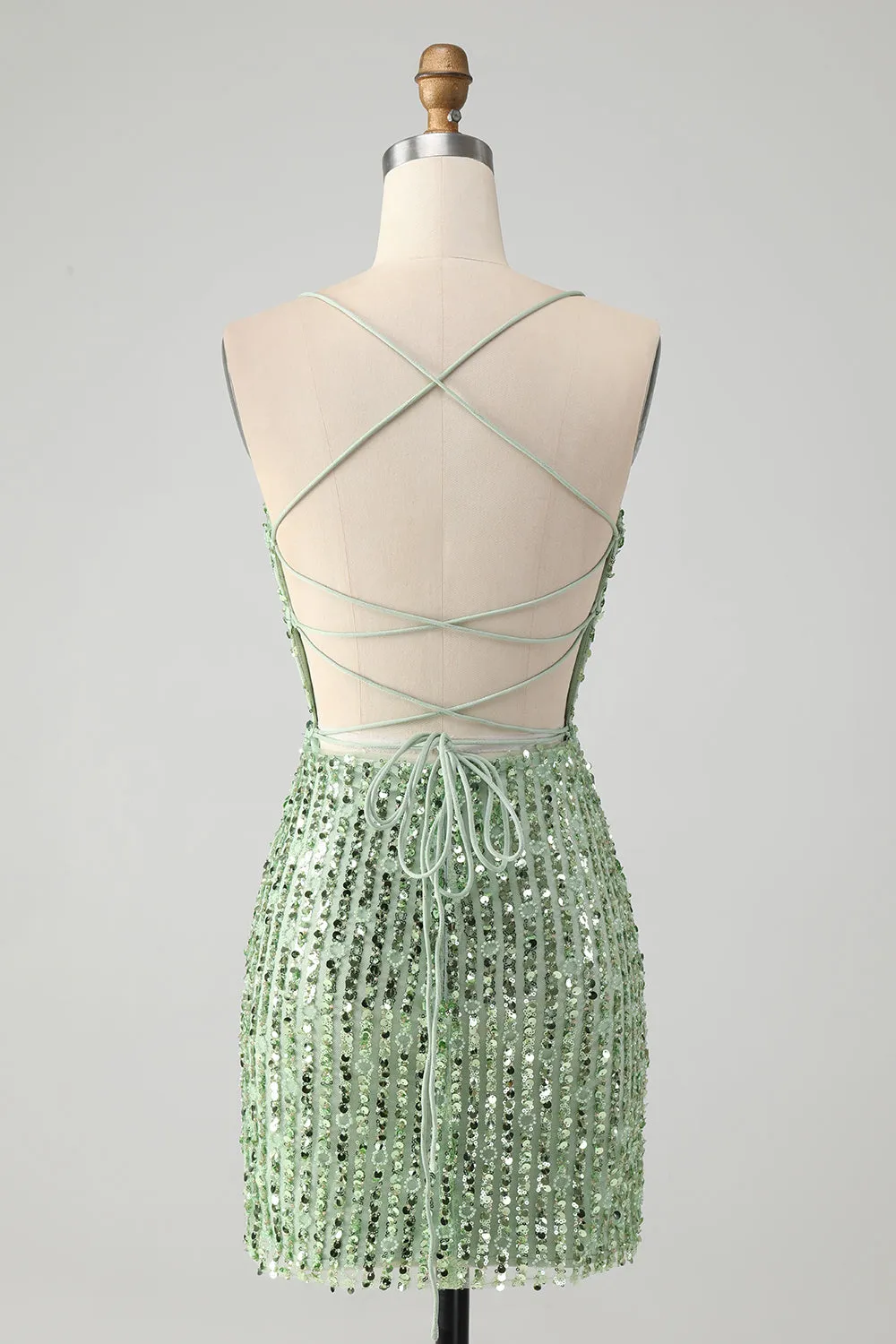 Sparkly Green Bodycon Sequins Lace Up Mini Dress