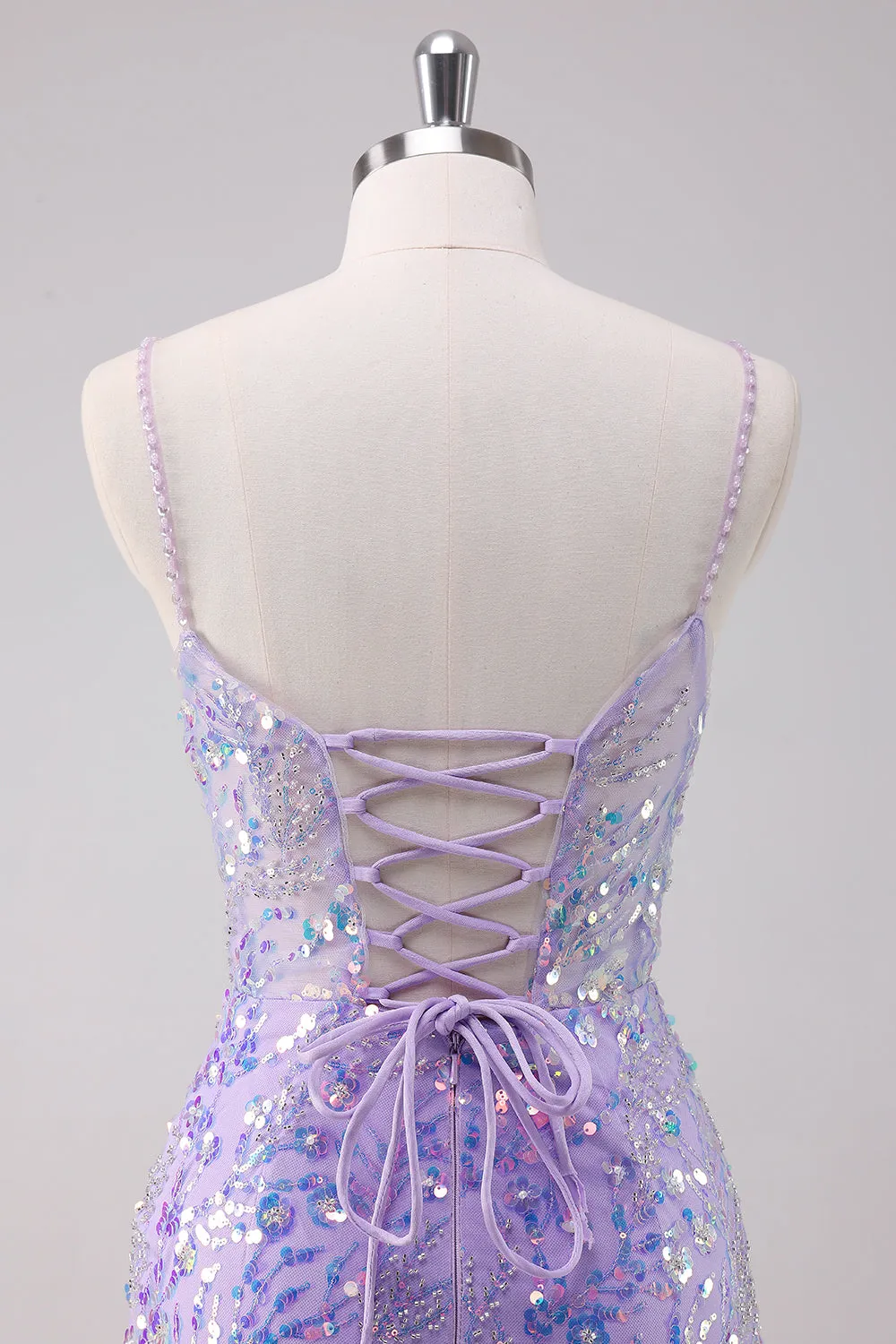 Sparkly Purple Bodycon Spaghetti Straps Sequins Mini Dress