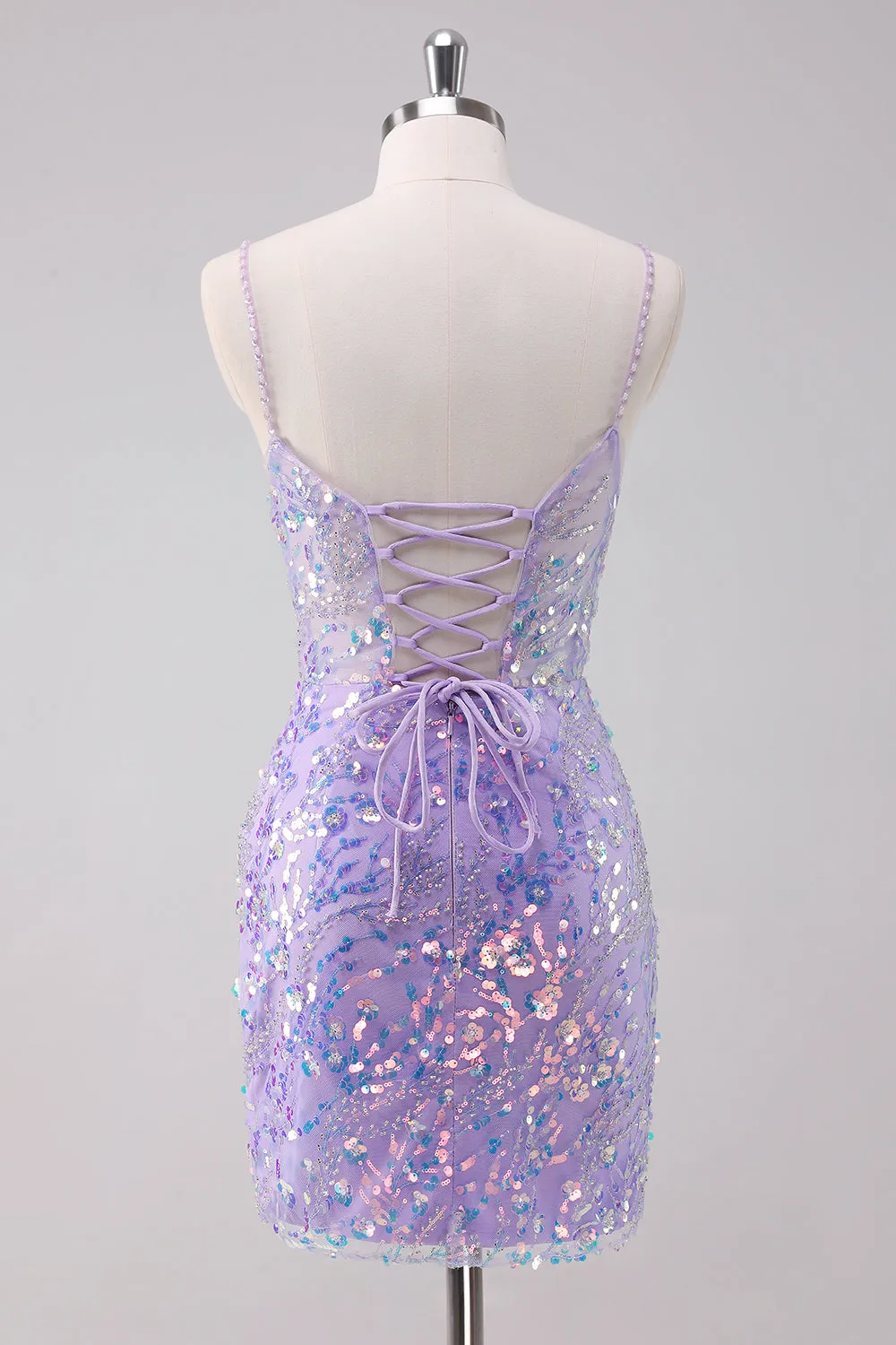 Sparkly Purple Bodycon Spaghetti Straps Sequins Mini Dress