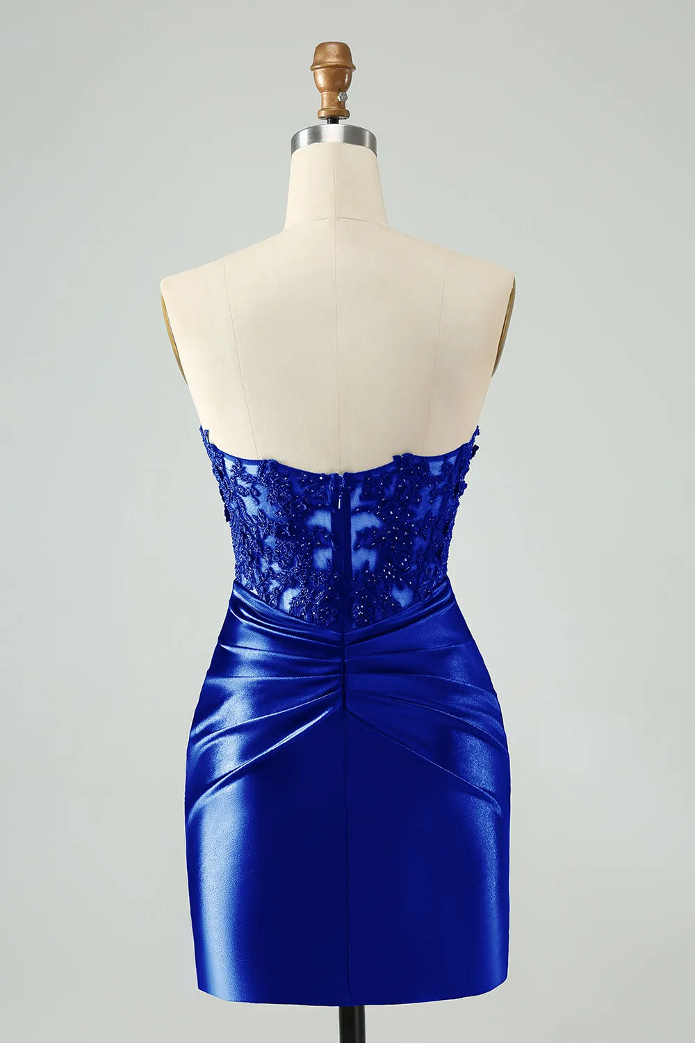 Sparkly Royal Blue Bodycon Strapless Hollow Out Mini Dress with Lace