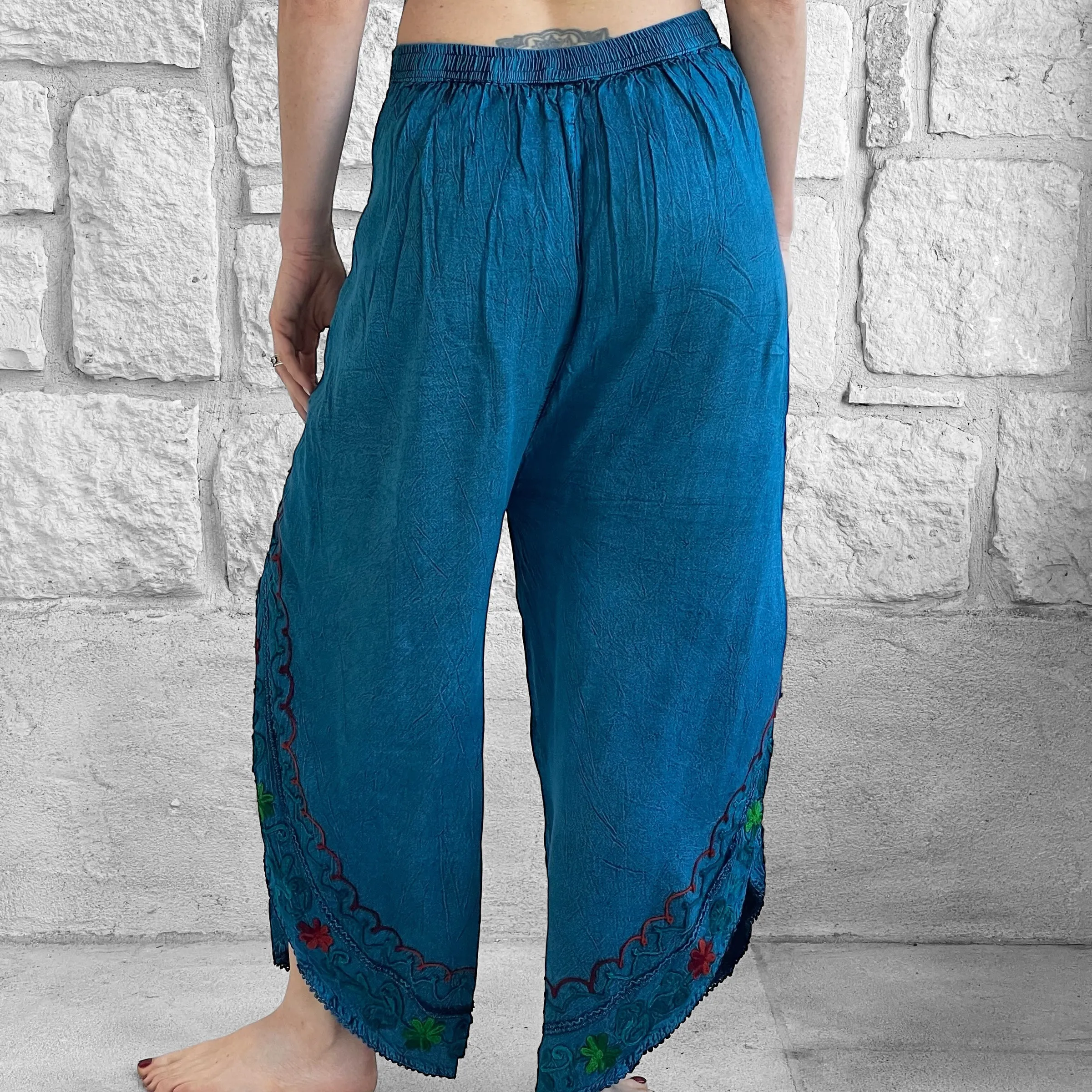 'Split' Indian Stonewashed Rayon Pants - Dark Blue