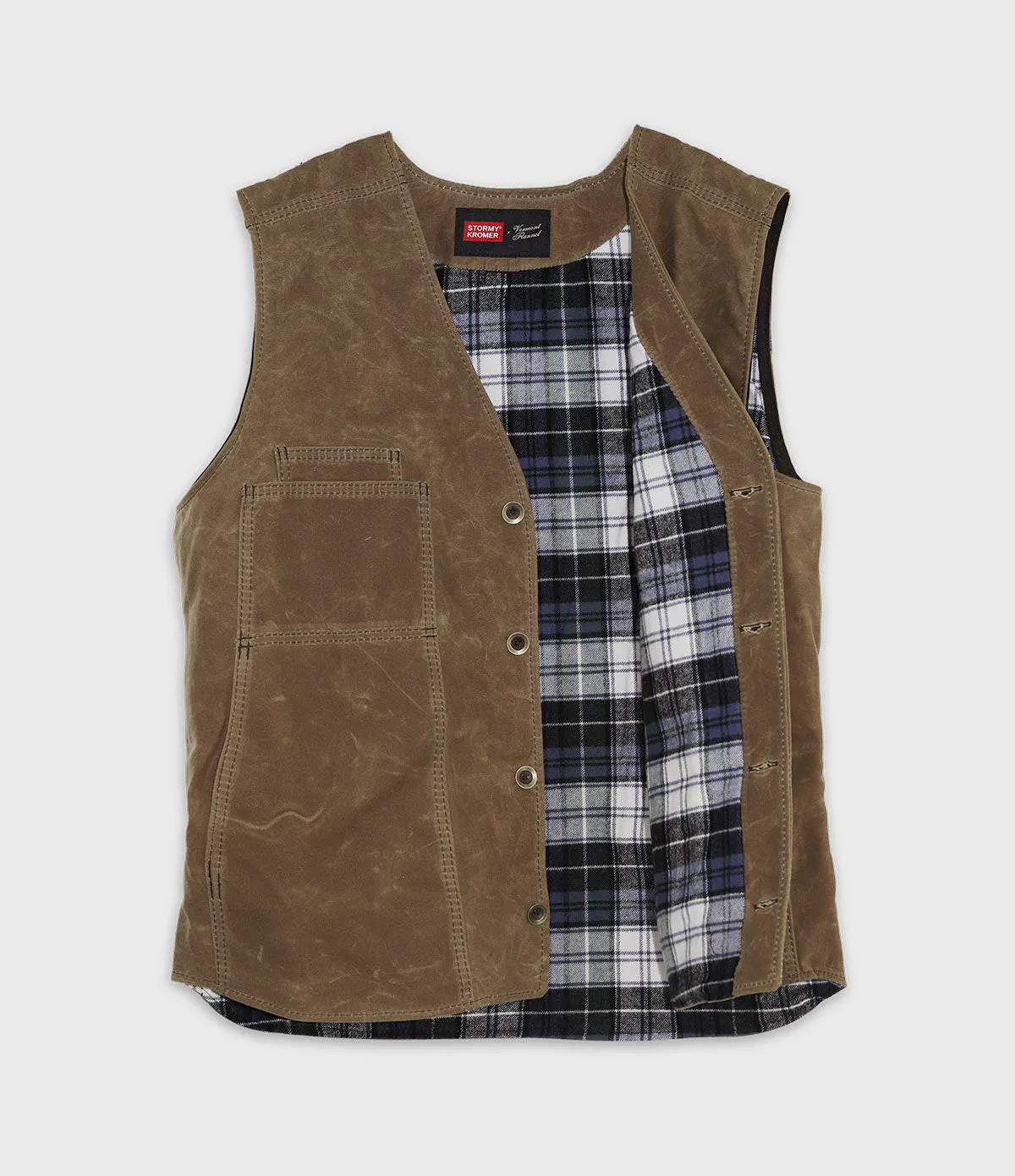 Stormy Kromer Flannel Lined Waxed Canvas Vest - Field Tan & Campbell