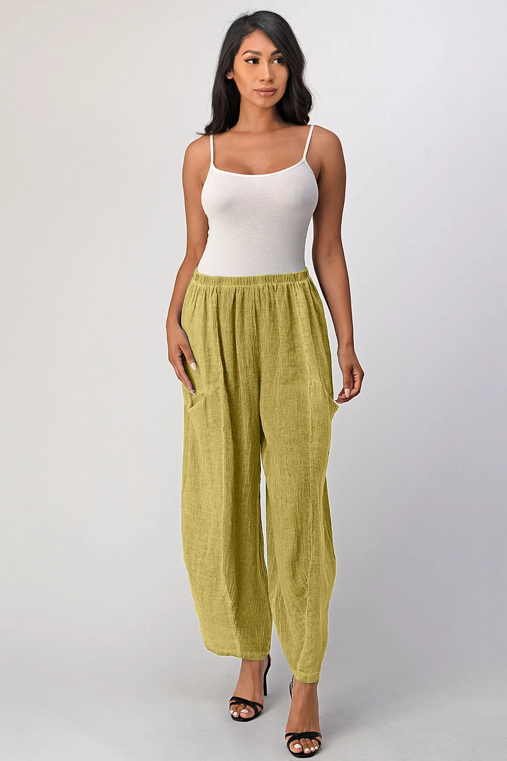 Straight Cotton Linen Pants With Pockets