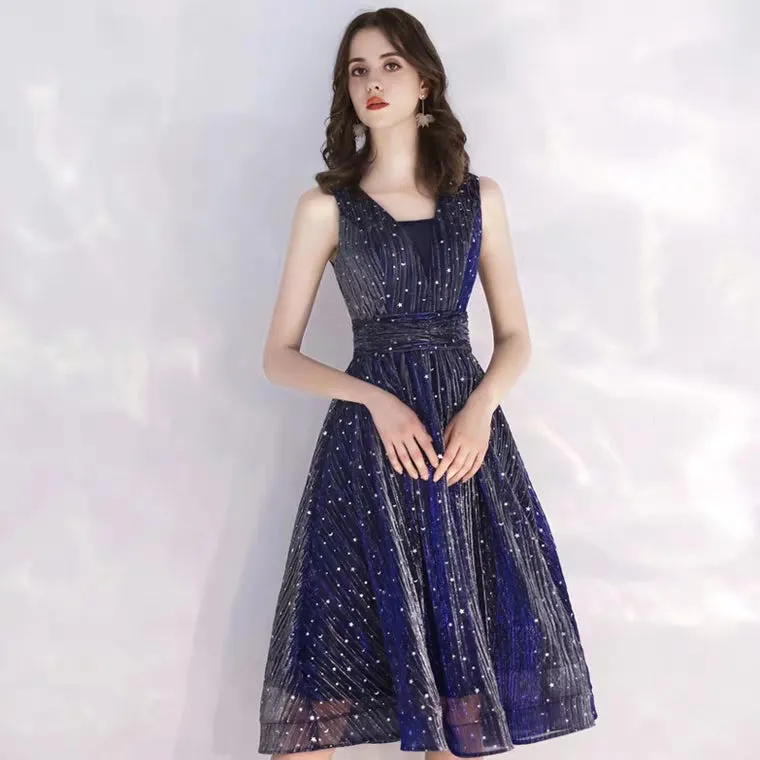 The Aubrey Blue Sequined Sleeveless Dress