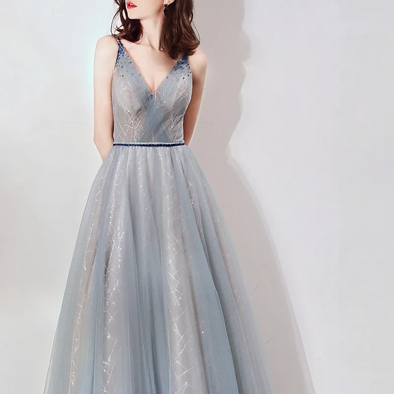 The Cara Ombre Greyish Sleeveless Gown