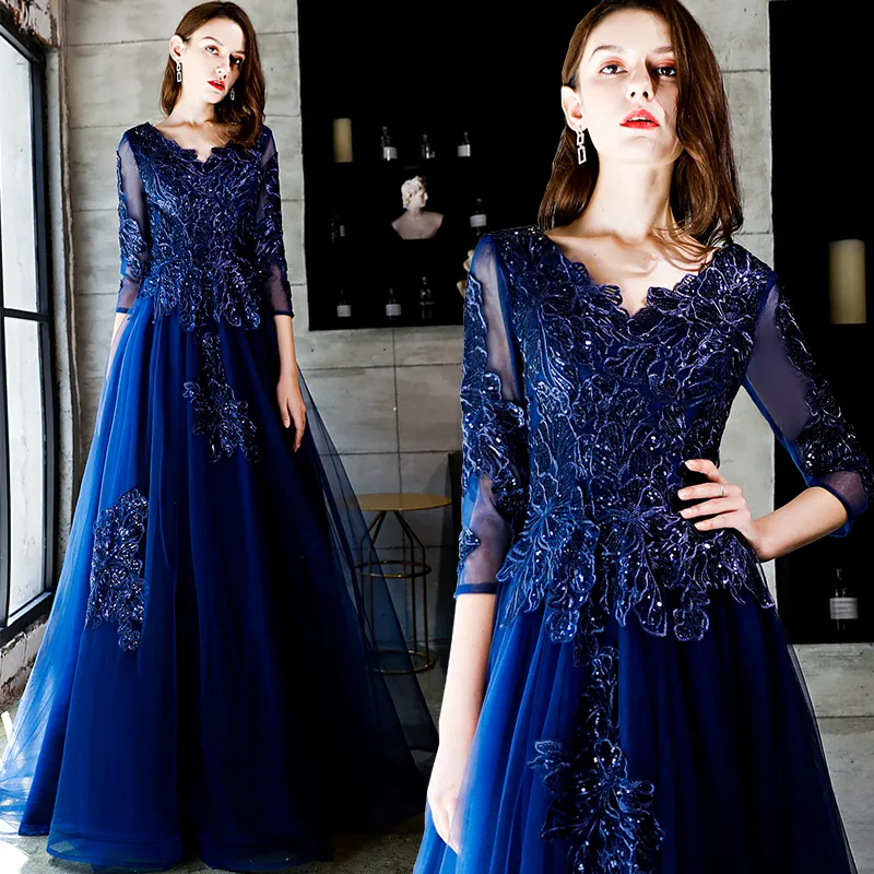 The Cassendra Blue Long Sleeeves Gown