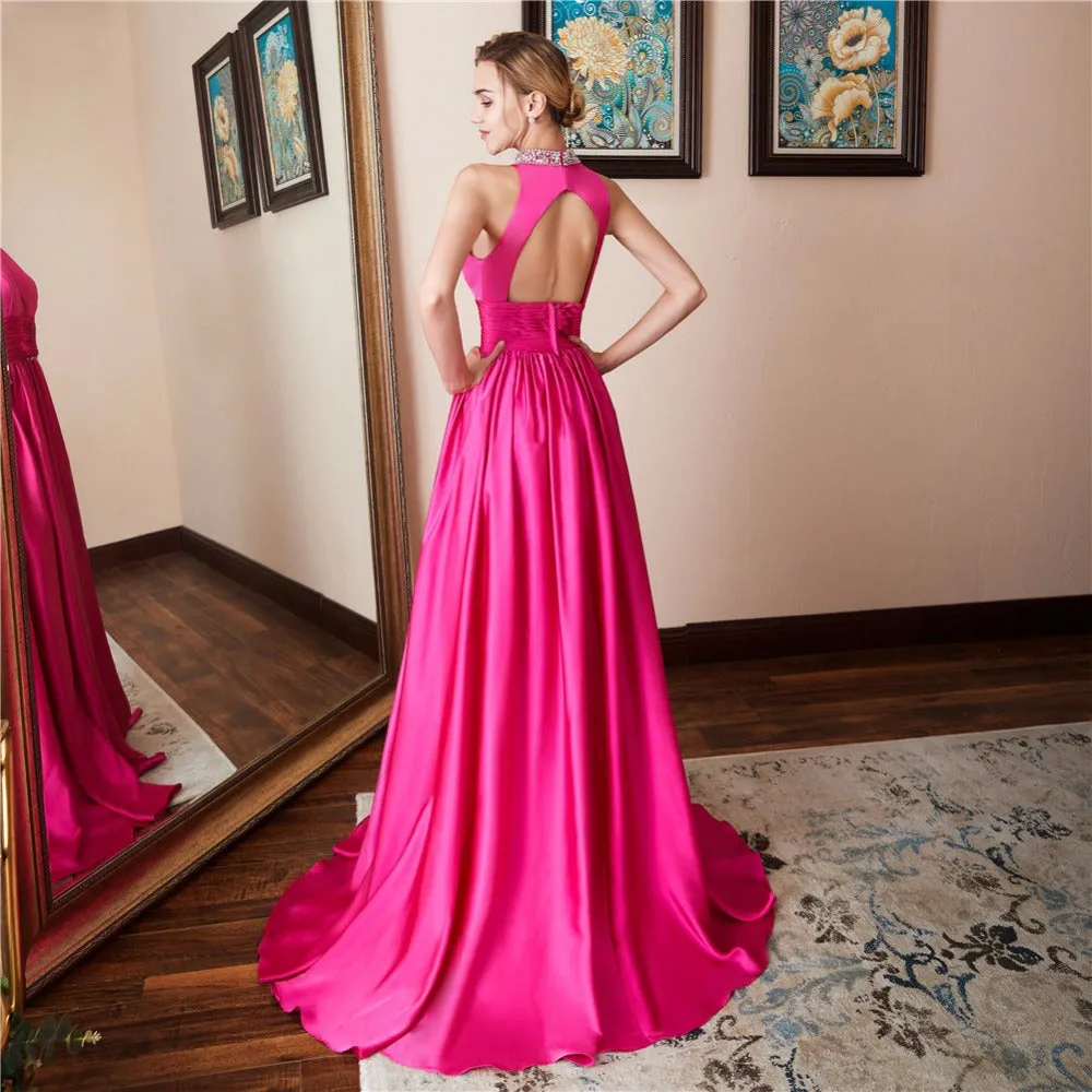 The Cecil Fushia Pink Halter Gown