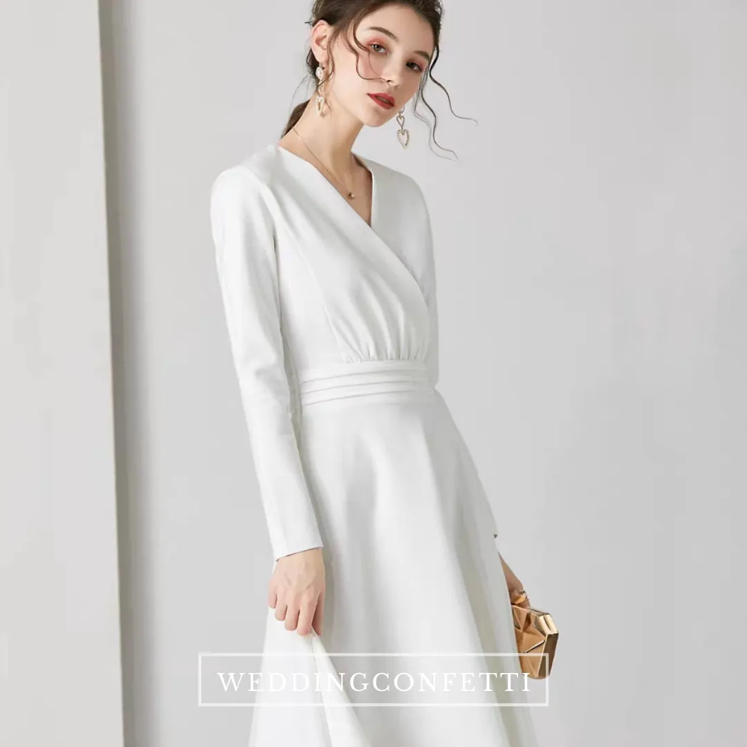 The Chantel Long/Mid Sleeves White Midi Dress