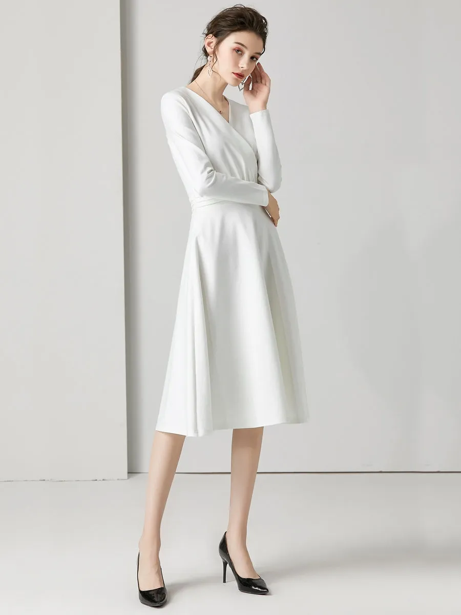 The Chantel Long/Mid Sleeves White Midi Dress