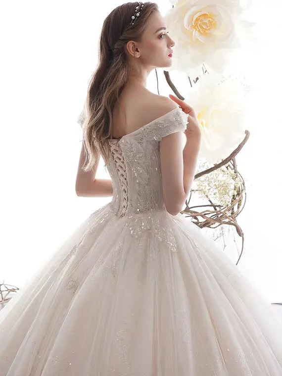 The Claris Wedding Bridal Tulle Off Shoulder Gown