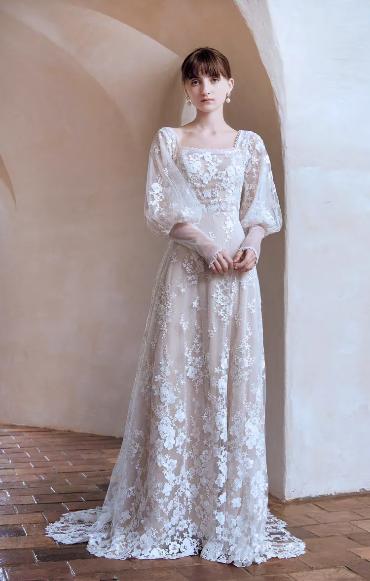 The Dorothea Wedding Bridal Flare Sleeves Gown