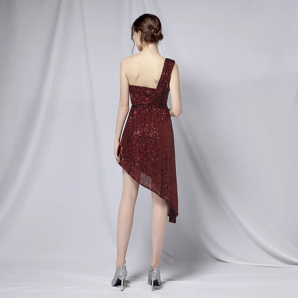 The Elisa Mae Off Shoulder Sleeveless Black / Wine Red Sequined Dress