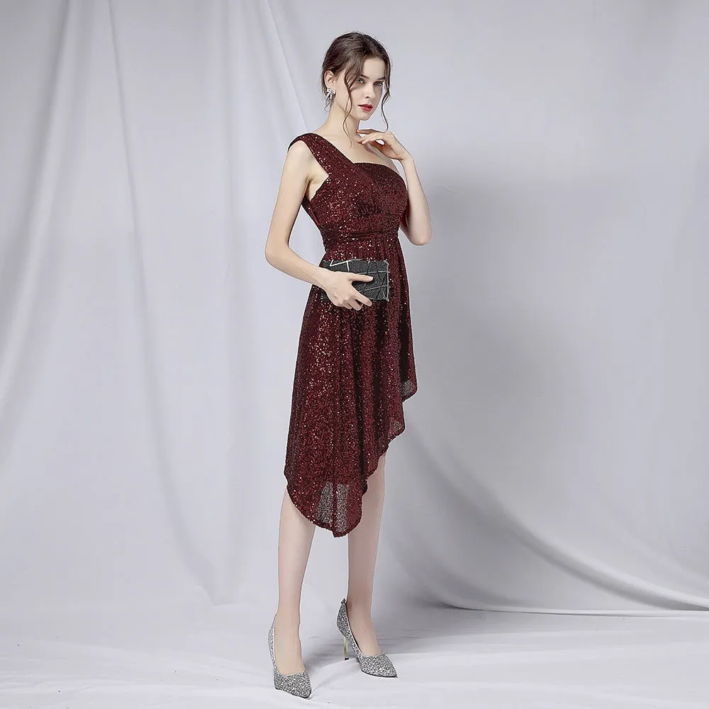 The Elisa Mae Off Shoulder Sleeveless Black / Wine Red Sequined Dress