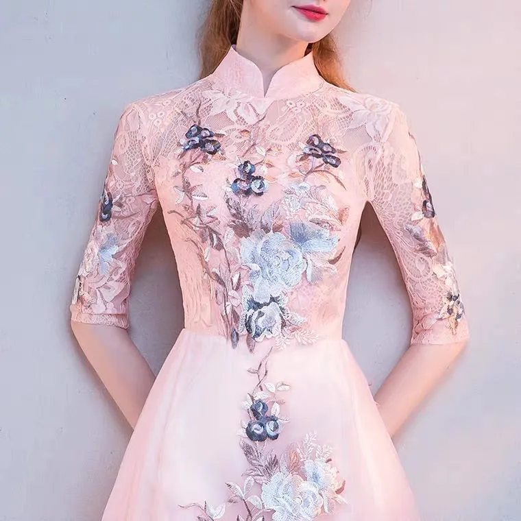 The Erista Pink Cheongsam Cocktail Gown