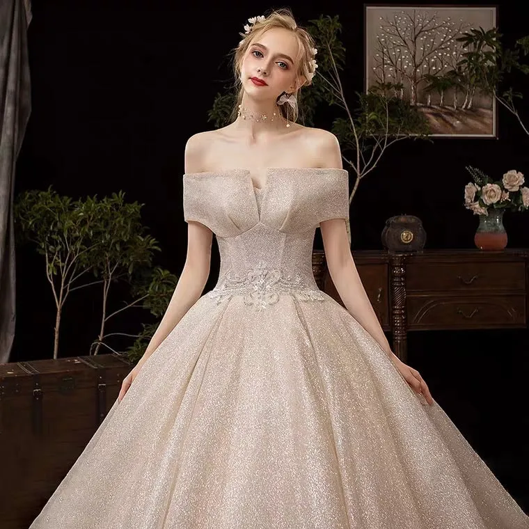 The Fenelee Wedding Bridal Off Shoulder Champagne Gown