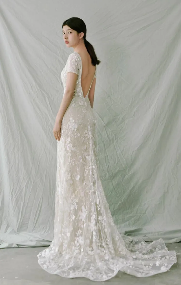 The Francesca Wedding Bridal Short Sleeves Gown