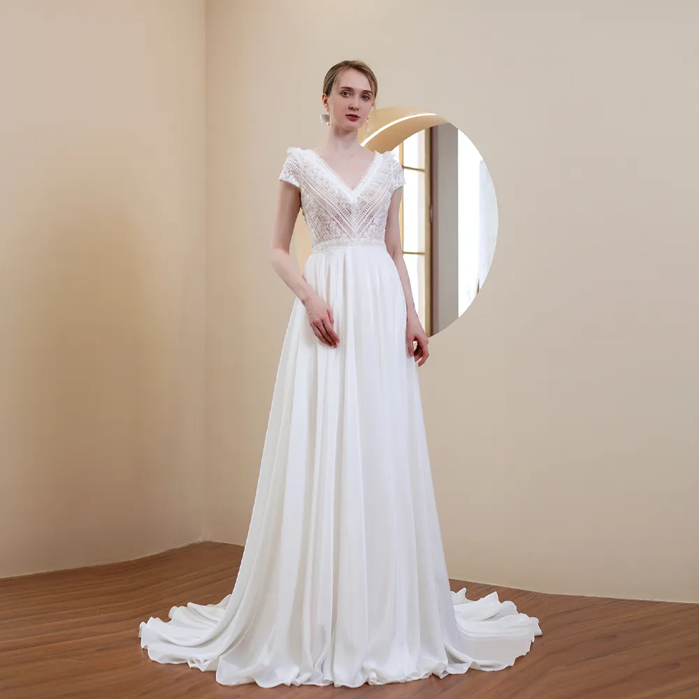 The Galilea Wedding Bridal Short Sleeves Lace Gown