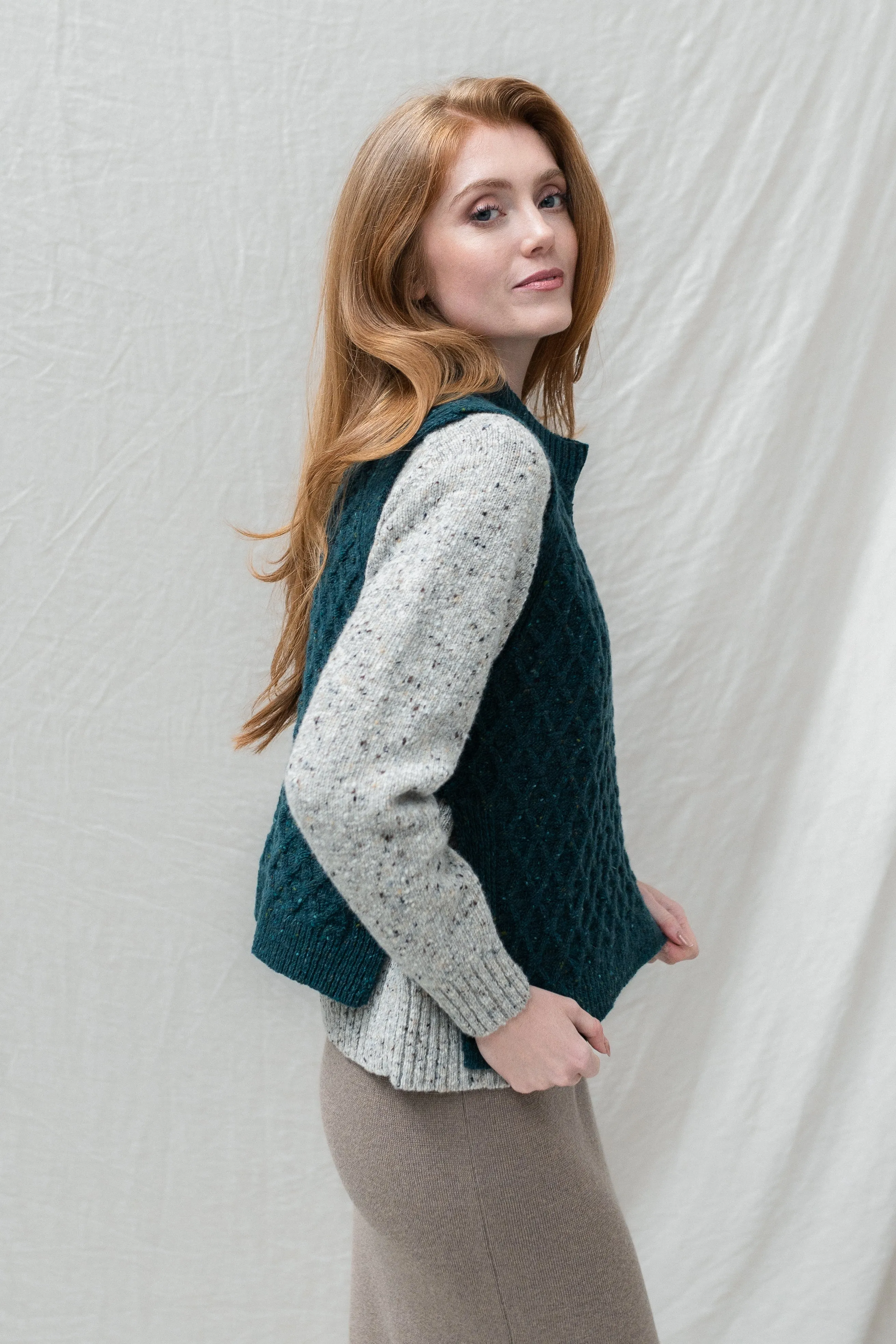 The Lawson Donegal Merino Wool Vest in Stone