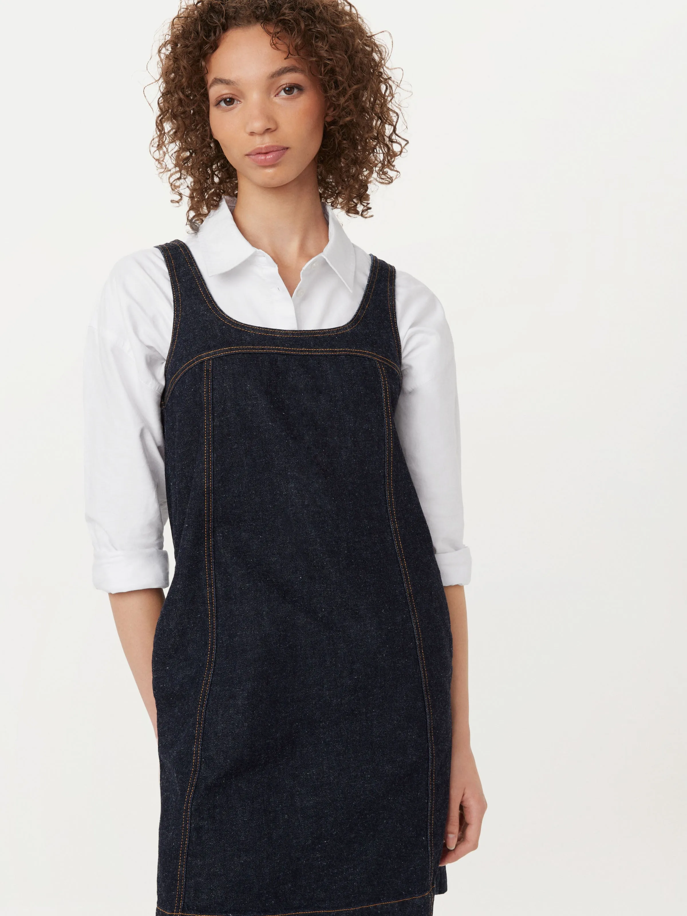 The Pinafore Denim Dress in Dark Wash