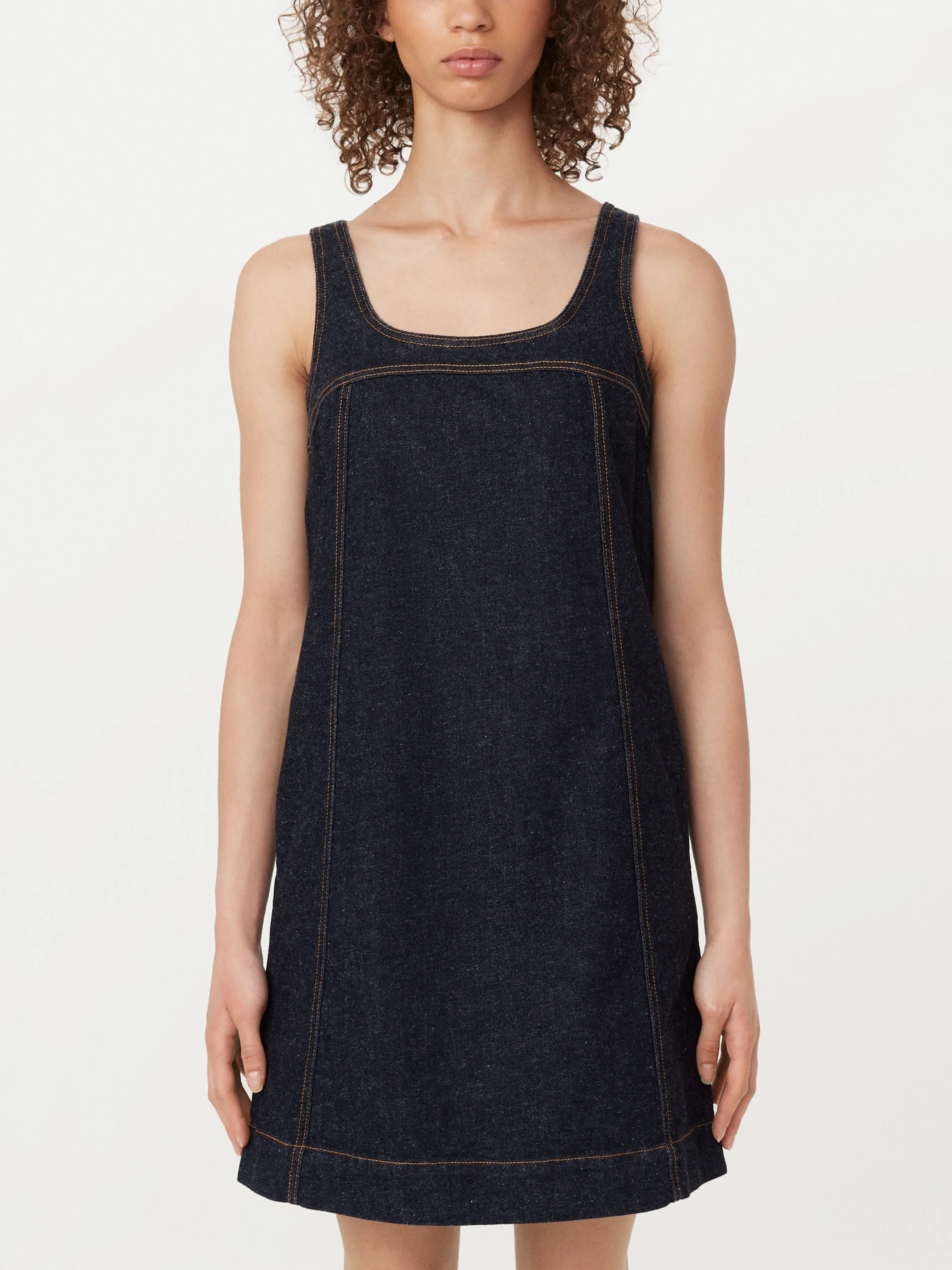 The Pinafore Denim Dress in Dark Wash