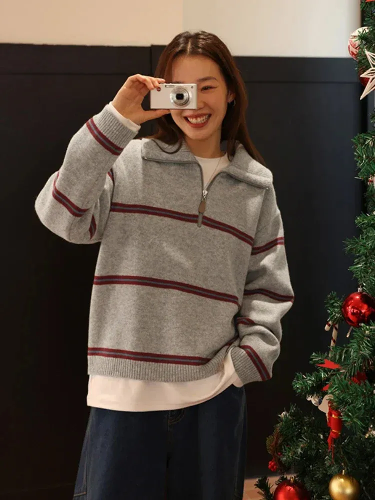 Trendy Stylish Striped Cozy Casual Comfortable Loose Fashionable Warm Sweater