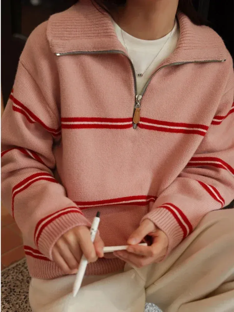 Trendy Stylish Striped Cozy Casual Comfortable Loose Fashionable Warm Sweater