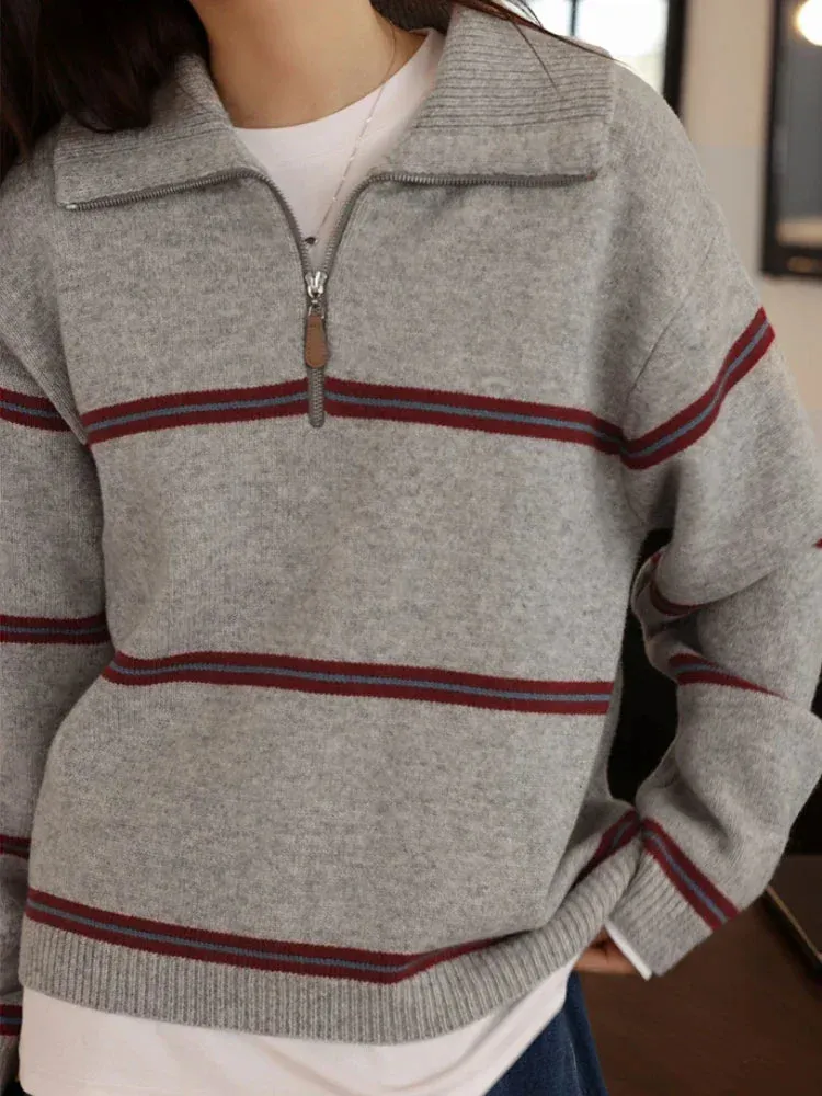 Trendy Stylish Striped Cozy Casual Comfortable Loose Fashionable Warm Sweater