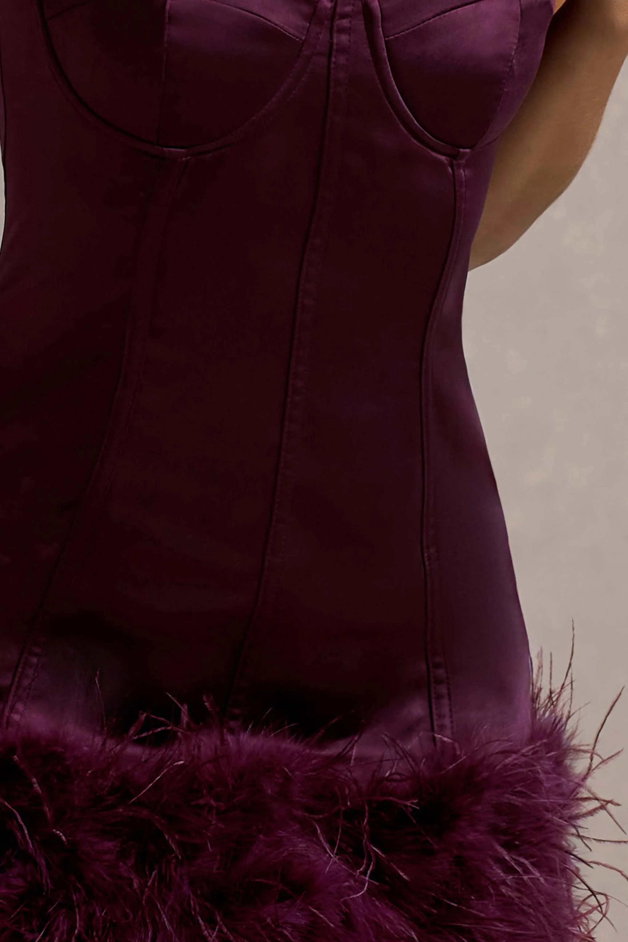 Vampira | Burgundy Satin Corset Feather Mini Dress