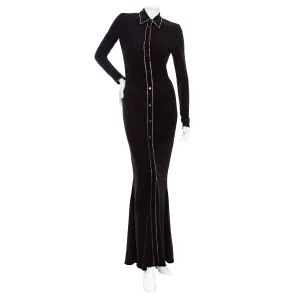 Vintage Black Viscose Rhinestone Point Collar Dress