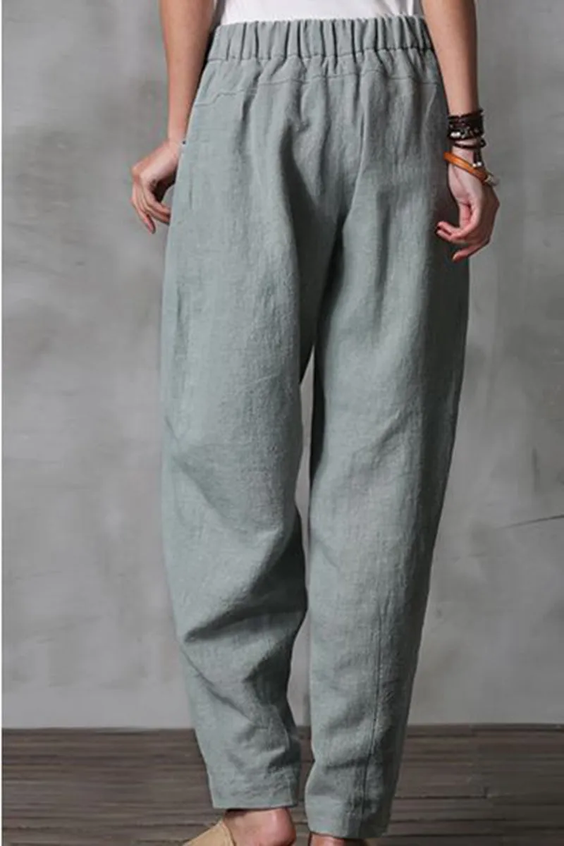 Women Long Cotton Linen Pencil Pants Loose Turnip Pants K7052