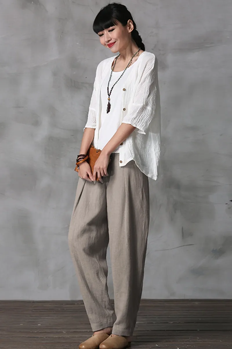 Women Long Cotton Linen Pencil Pants Loose Turnip Pants K7052