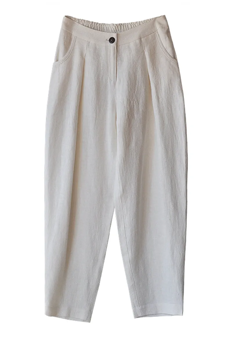 Women Long Cotton Linen Pencil Pants Loose Turnip Pants K7052