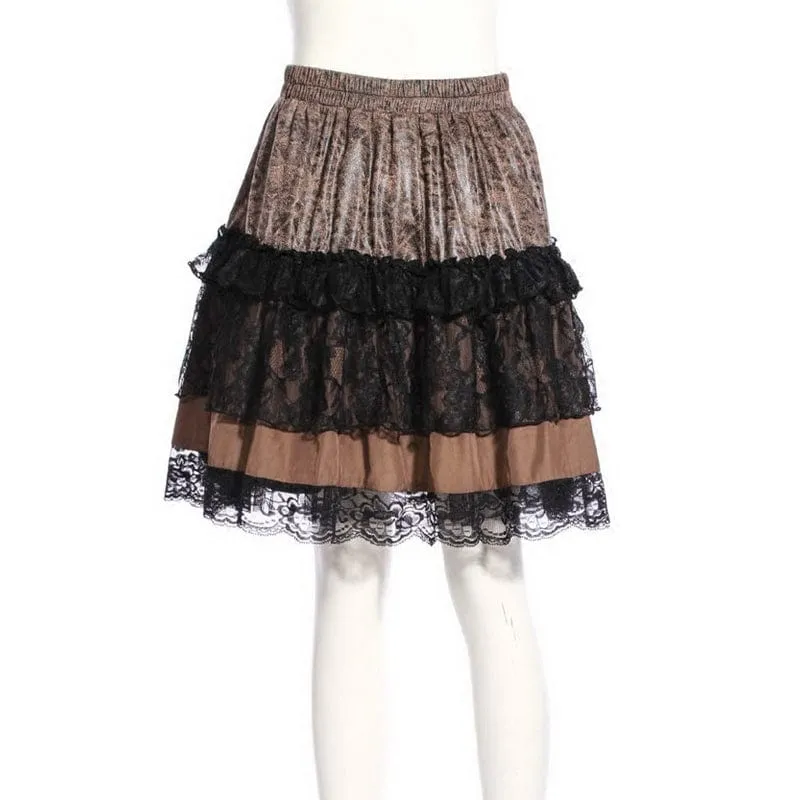 Women's Steampunk Lace Splice Layered Skirt