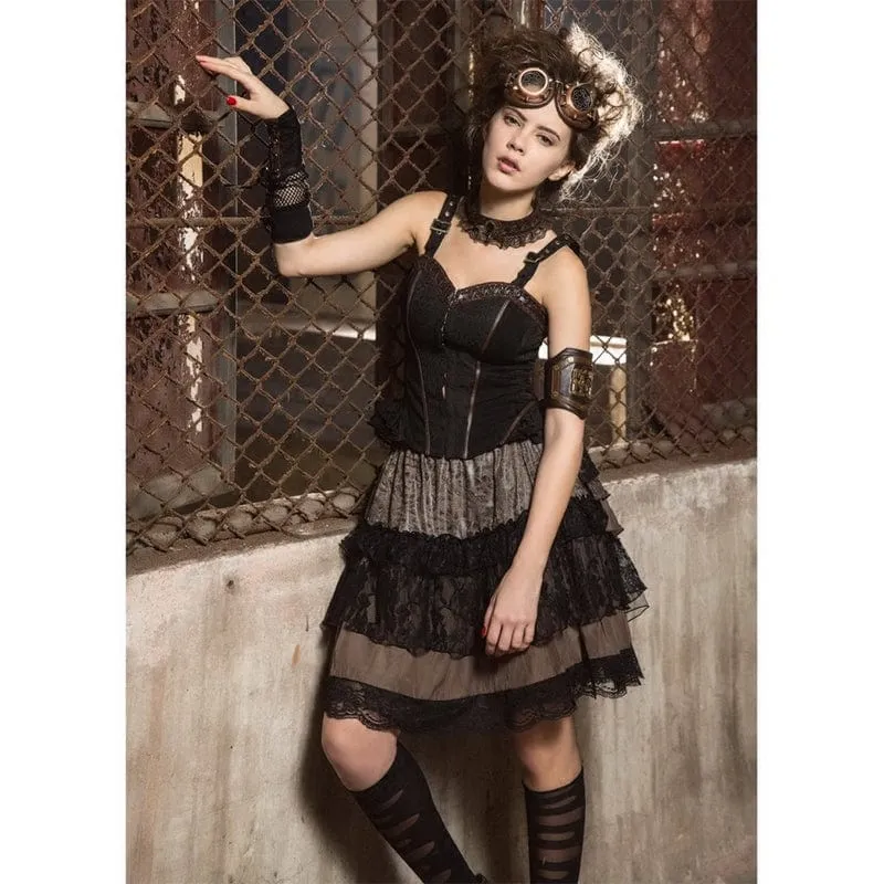 Women's Steampunk Lace Splice Layered Skirt